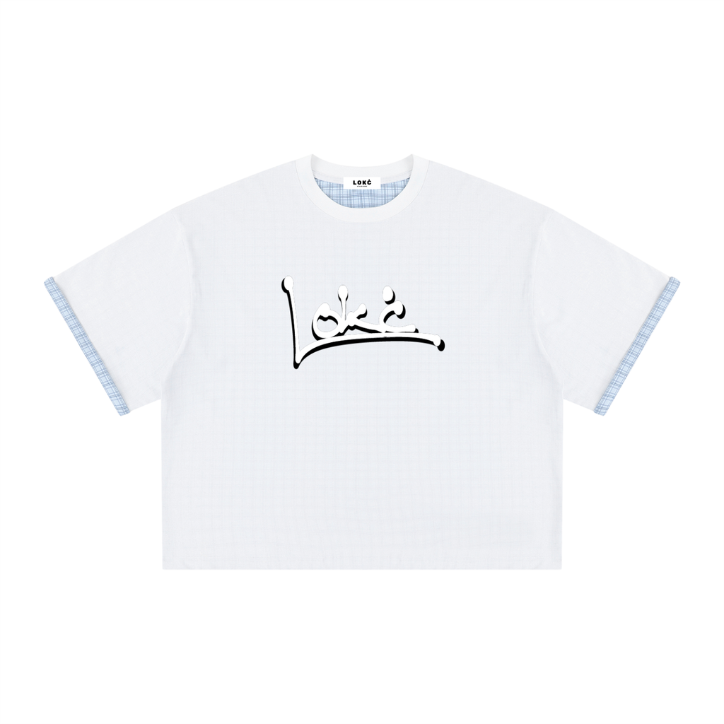 Unisex Boxy Plaid-Lined Double-Face T-Shirt