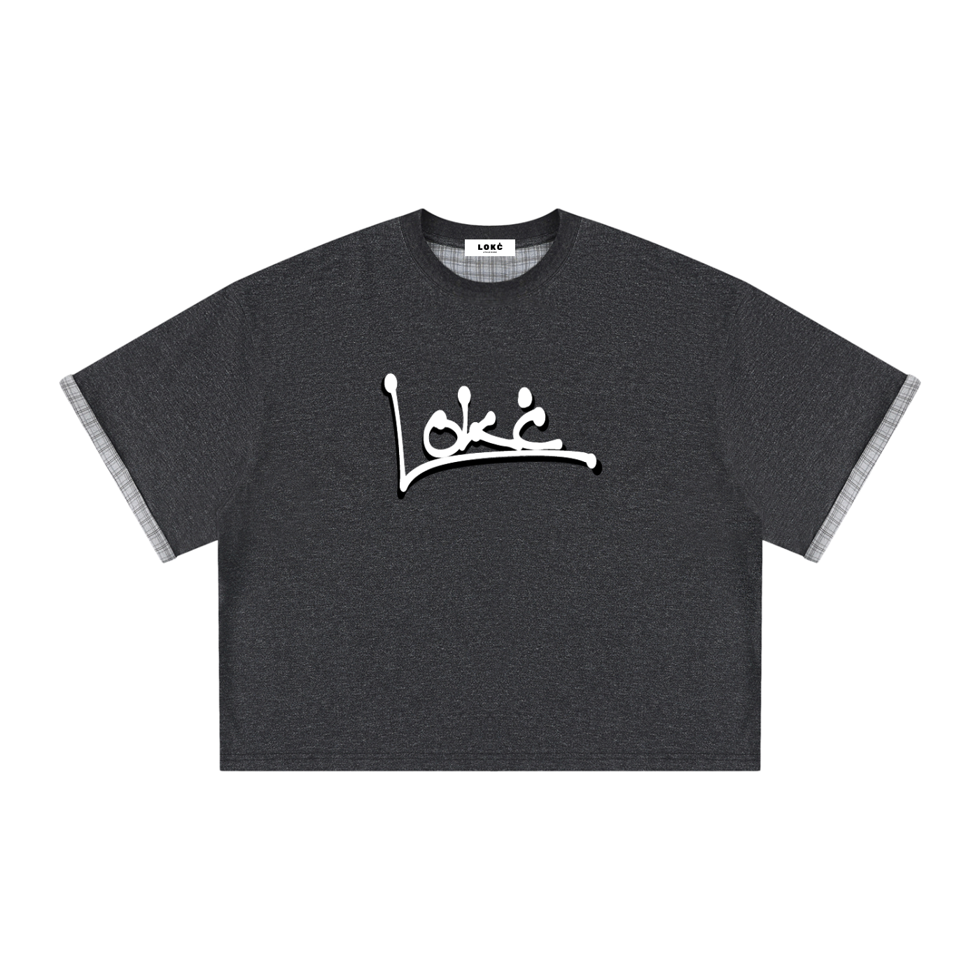 Unisex Boxy Plaid-Lined Double-Face T-Shirt